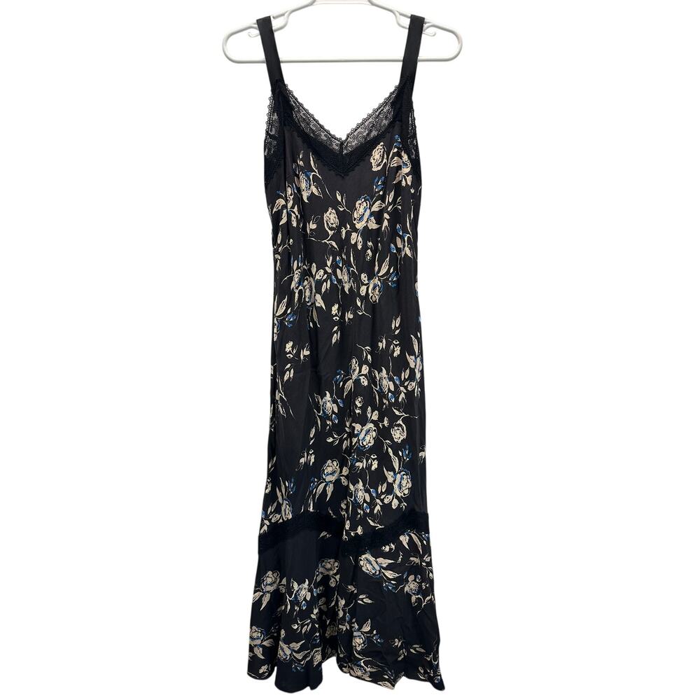 Margaret O'Leary Floran Lace Asymmetric Maxi Slip Dress Black L Cottagecore
